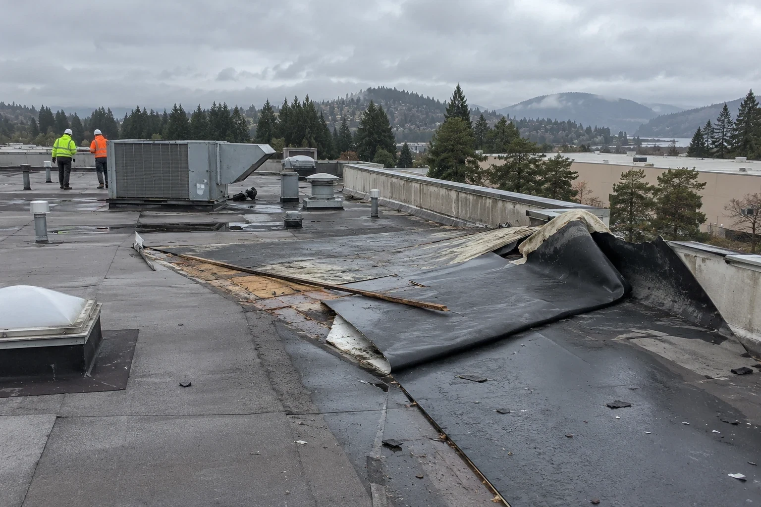Wind damage roof repair in Kent, WA
